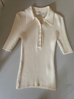 A.L.C. Slim Ribbed Polo Top in Off-White